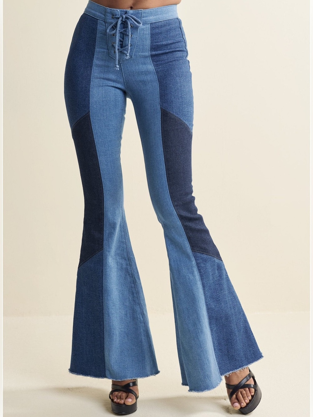 Venus Color Block Flare Jeans - Denim Multi